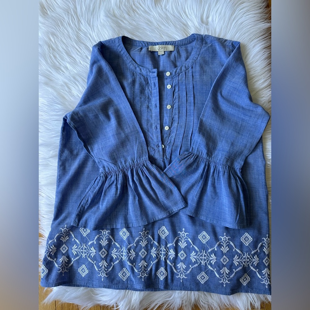 LOFT Embroidered Boho Ruffle Sleeved Top - Picture 5 of 10